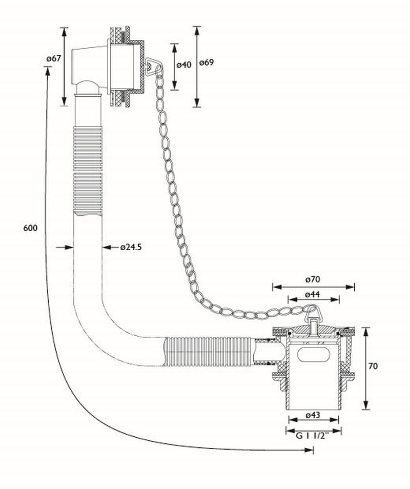 Gold bath waste plug and chain Traditional bath waste NotJustTaps.co.uk